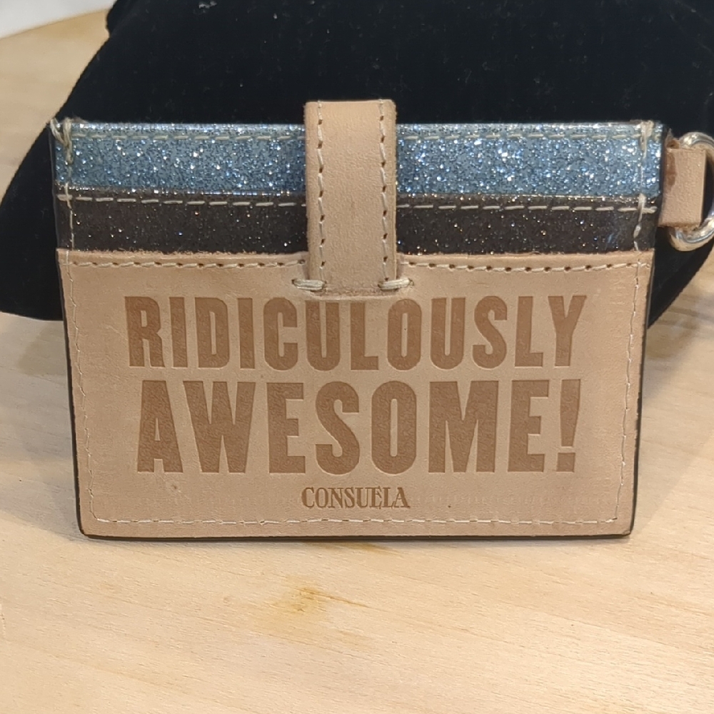 Consuela Tan Card Holder with Silver Glitter Trim